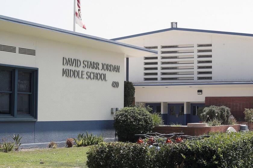 The David Starr Jordan Middle School in Burbank on Monday, August 27, 2018. The BUSD is considering changing the name of the school and is in the process of forming a facilities naming committee to investigate the matter.