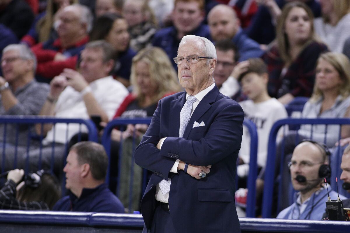 North Carolina head coach Roy Williams looks on during the second half against Gonzaga in Spokane, Wash. on Wednesday.