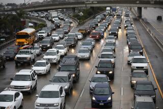 Traffic backs up on Interstate 5 near downtown San Diego in December 2019.