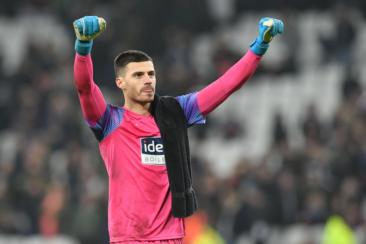 West Bromwich Albion goalkeeper Jonathan Bond celebrates after a victory over West Ham United on Jan. 25, 2020.
