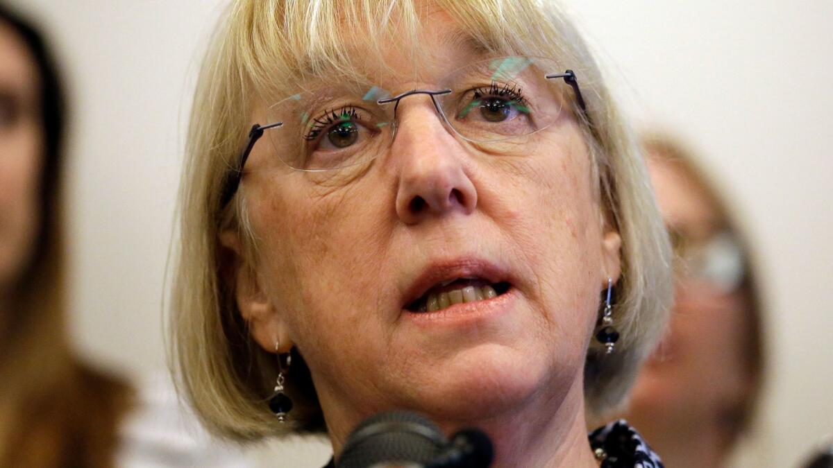 Sen. Patty Murray (D-Wash.) speaks at a news conference in Seattle.