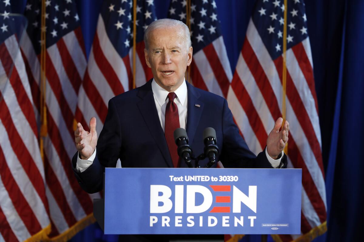 Democratic presidential candidate Joe Biden in New York in January.