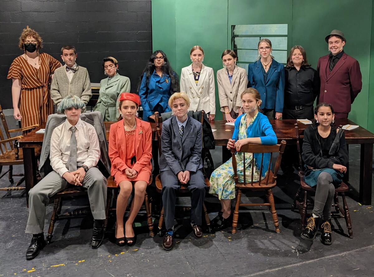 Director Emerson McMurtry, top left, with the cast of Patio Playhouse Youth Theatre's "12 Angry Jurors."