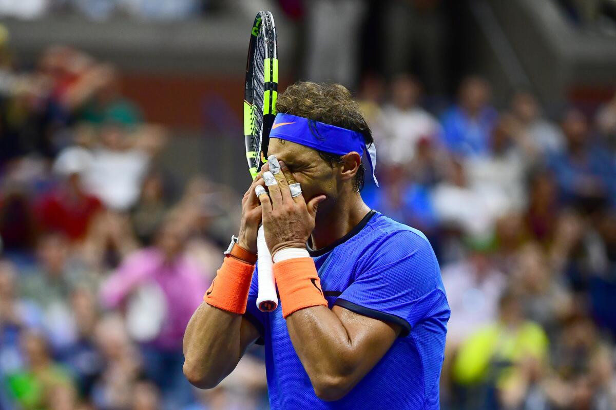 Rafael Nadal looks stunned after losing to France's Lucas Pouille in the fourth round of the U.S. Open.