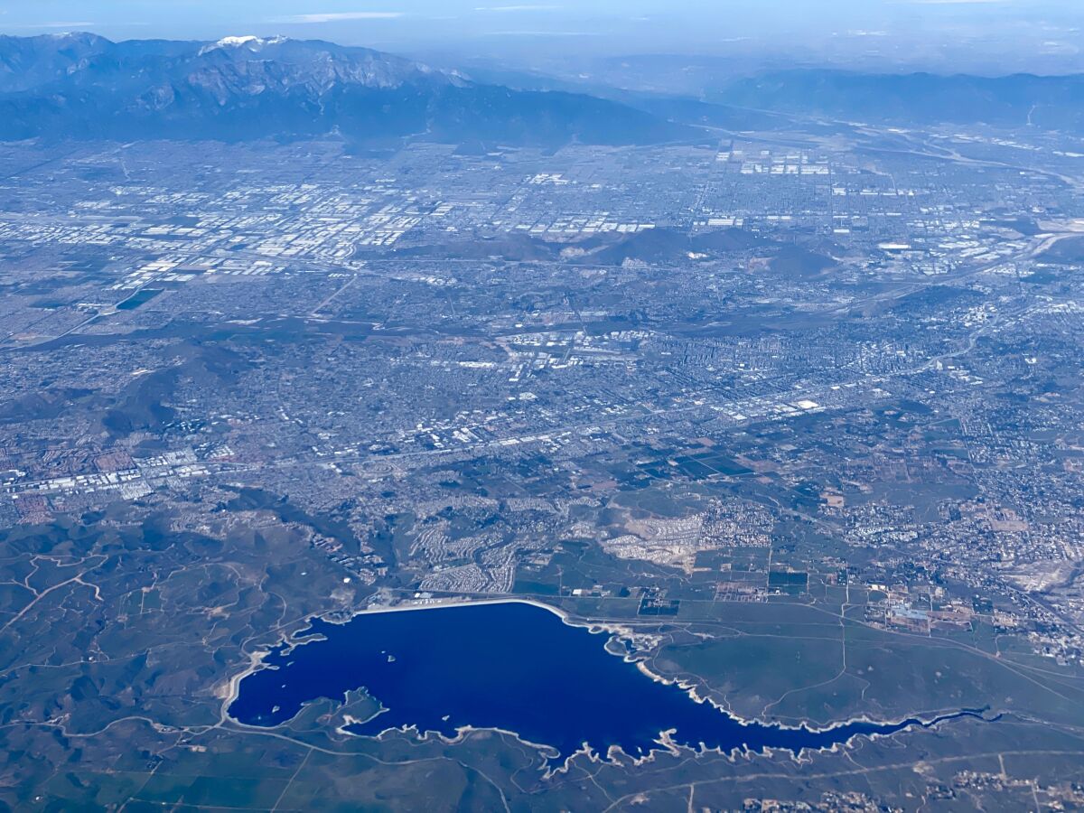 Aerial view of Lake Mathews in Riverside County