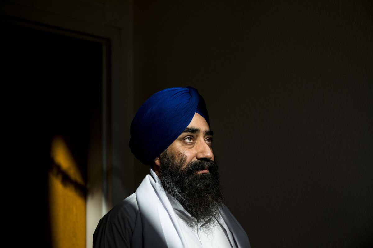 Amarjit Singh Grewal pictured at the Sikh Centre in Anderson, Calif. He has always felt accepted here, and he actively invites non-Sikhs to visit the temple, he said.