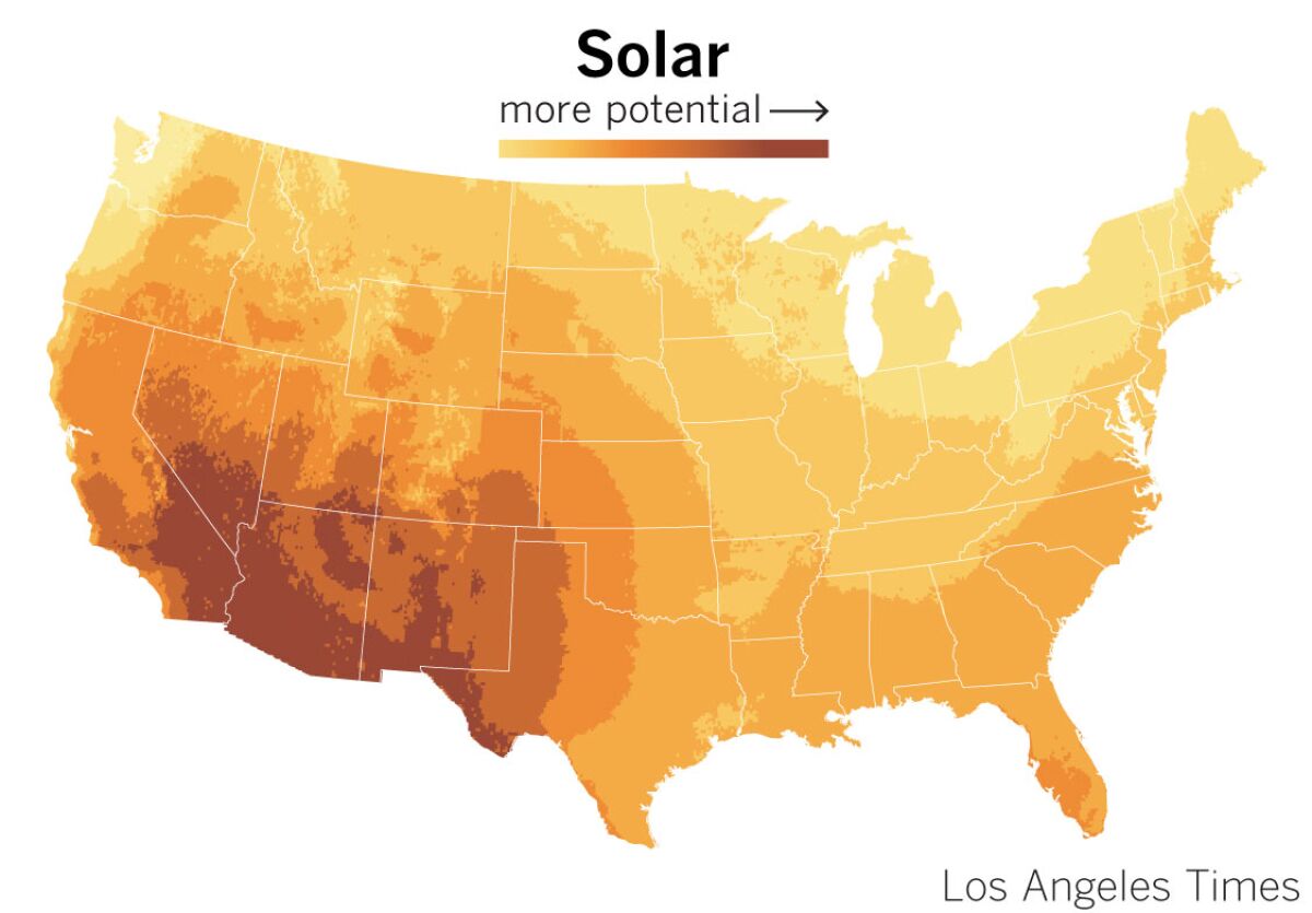 Solar potential in lower 48 states
