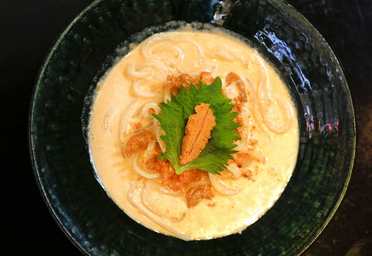 Sea urchin cream udon is one of the more creative noodle dishes offered.