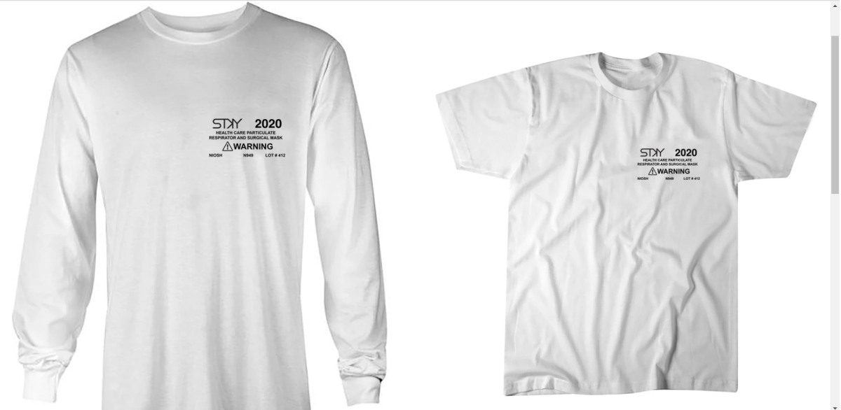 The shirts reference the text on respirator masks and are sold for whatever the buyer wants to pay.