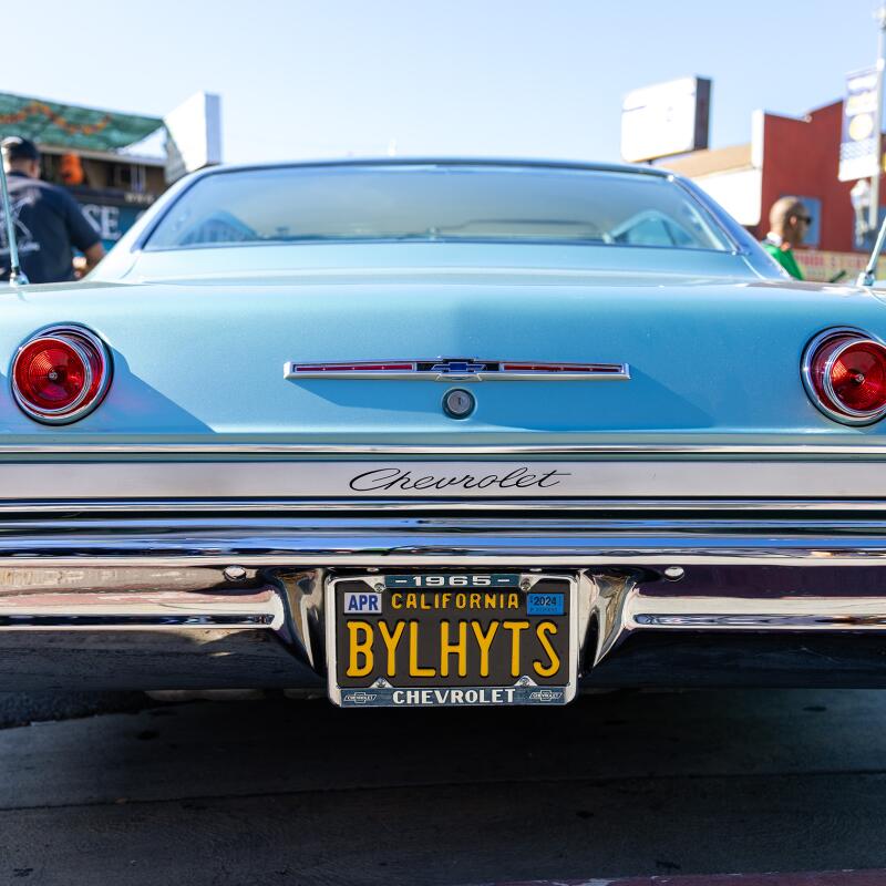A classic Chevrolet's license plate shows off its Boyle Heights pride. 