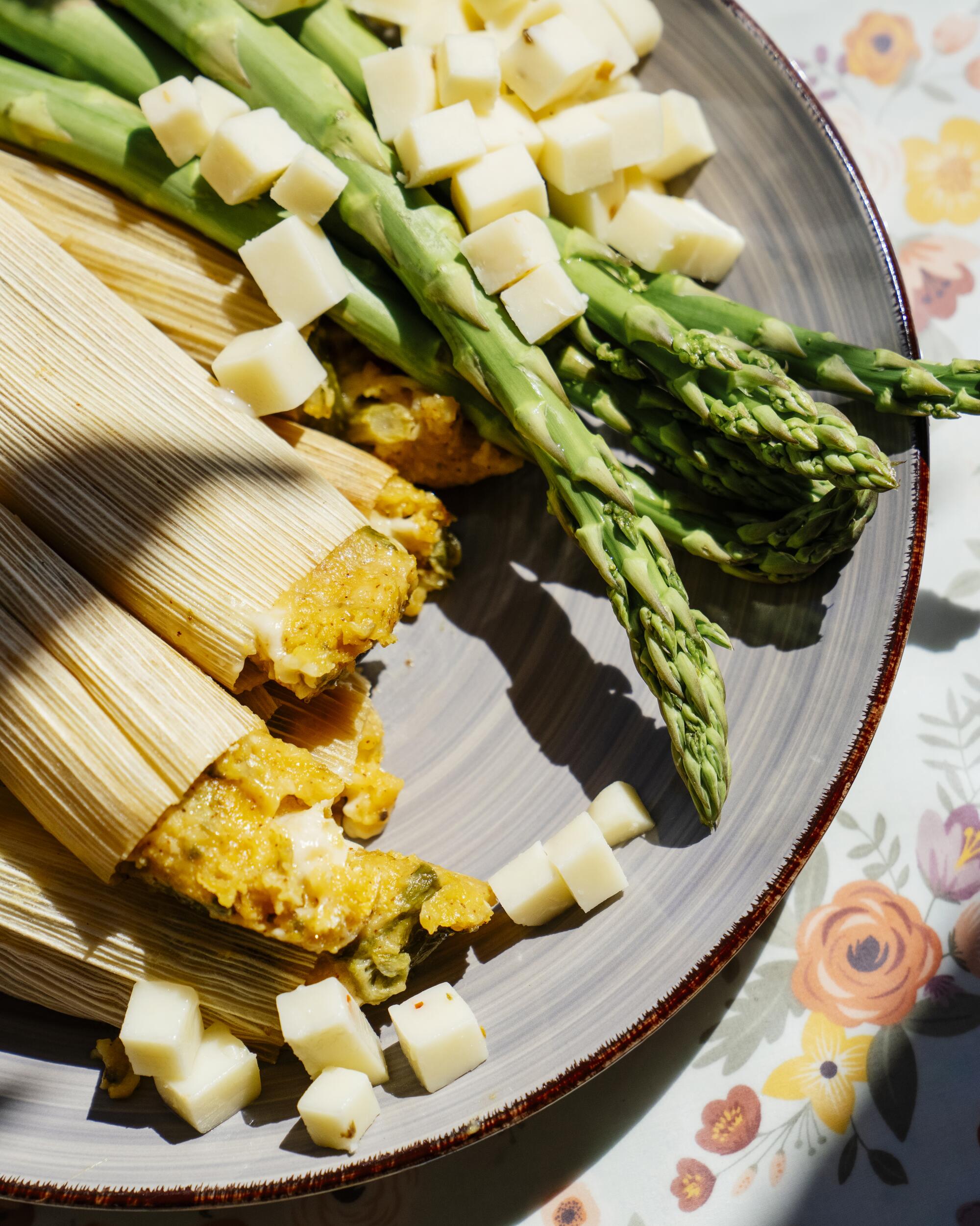 Asparagus and pepperjack cheese tamales are a seasonal specialty of Los Hernandez Tamales in Union Gap, Wash.
