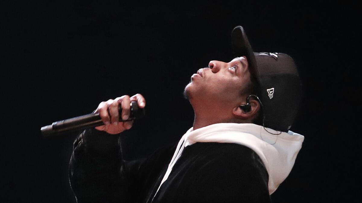 Jay-Z in concert at Anaheim's Honda Center to support his 2017 album "4:44." His 2000 album "Big Pimpin'," produced by Timbaland, is a hip-hop milestone.