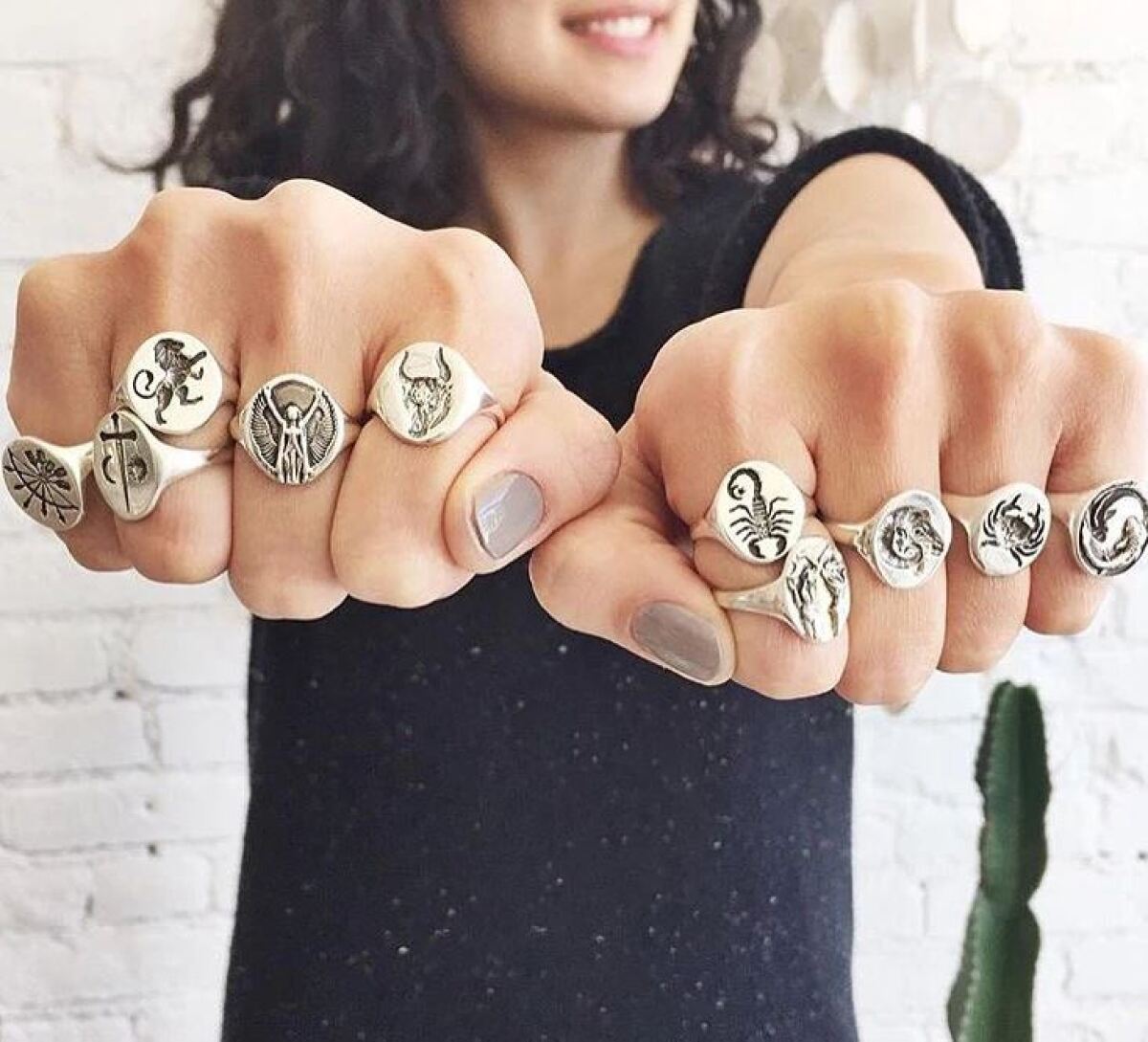 7 different silver zodiac signet rings 