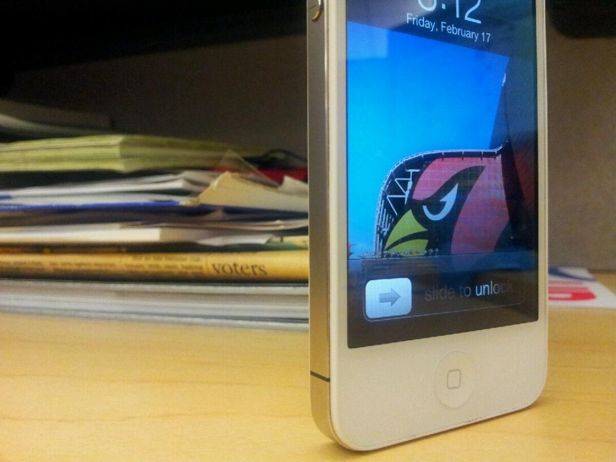 An Apple iPhone 4S displaying the company's "slide to unlock" feature, which is patented in Europe.