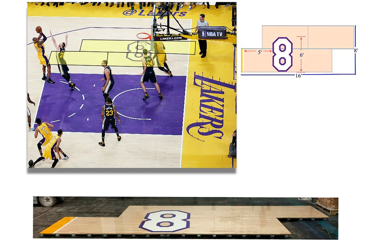 A look at the piece of flooring during Kobe Bryant's final game.