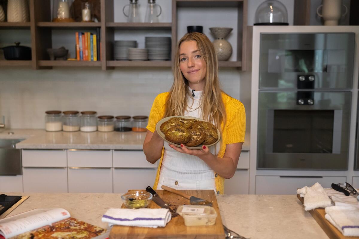 Molly Baz with a batch of cookies at the Los Angeles Times Test Kitchen.