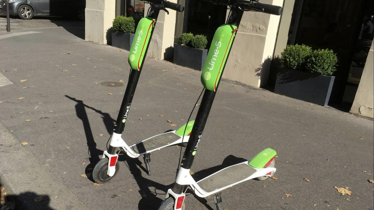 California-based bicycle sharing service Lime launched a fleet of dock-free electric scooters in Paris. Huntington Beach is taking steps to establish a temporary ban on bike and scooter sharing services pending a study session on how to regulate them.