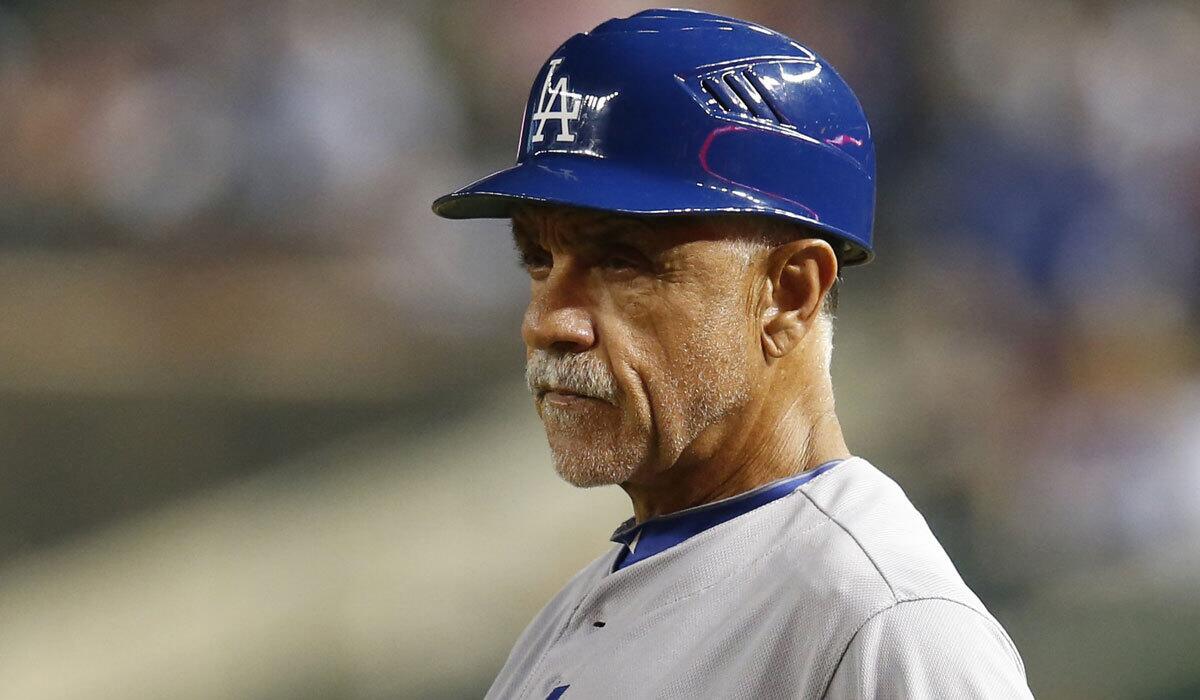 Dodgers first base coach Davey Lopes prepares in September for a game against Arizona.