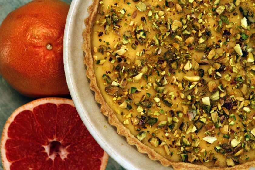 Recipe for tart with grapefruit curd and Campari.