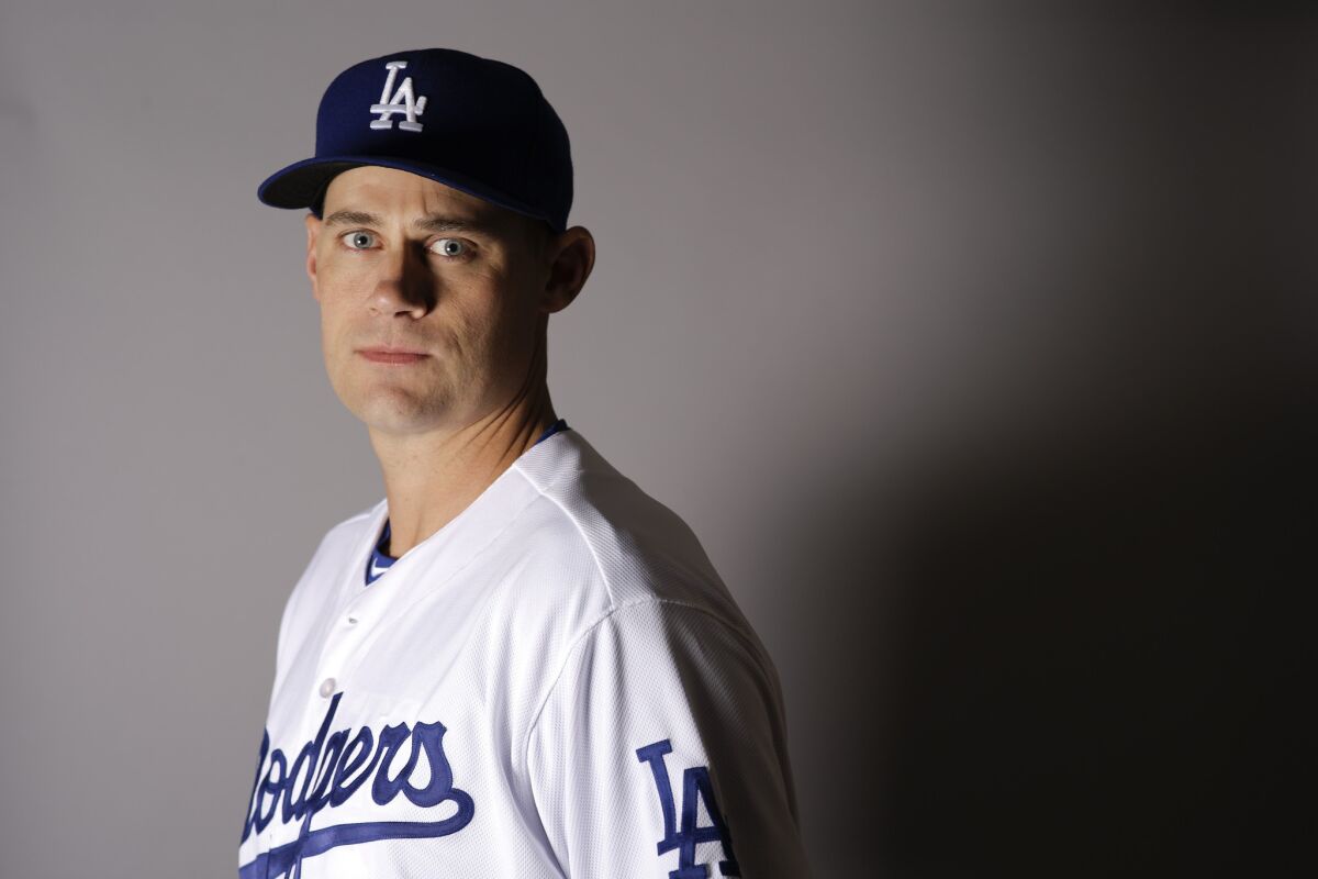 Dodgers pitcher Jamey Wright poses for a portrait during spring training on Feb. 27. Wright announced his retirement on March 28.