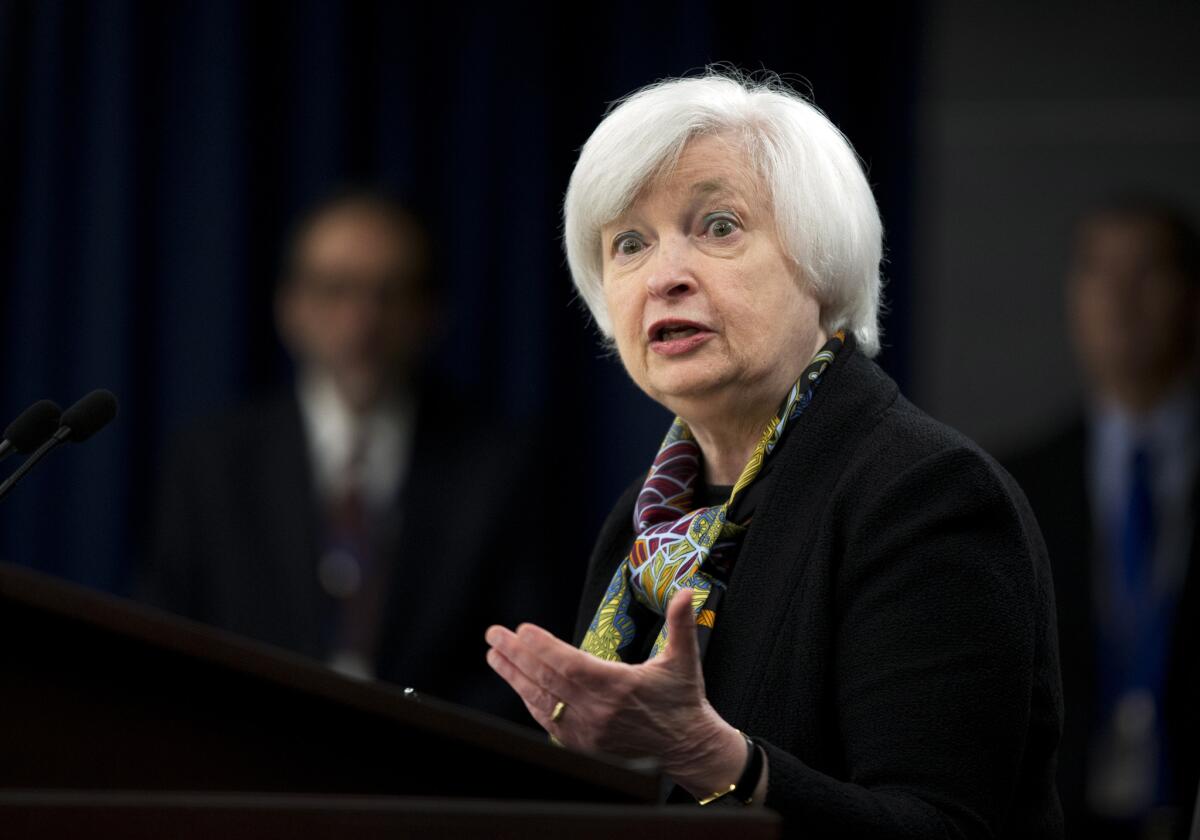 Federal Reserve Chairwoman Janet Yellen speaks during a news conference after the Federal Open Market Committee meeting in Washington on March 16.