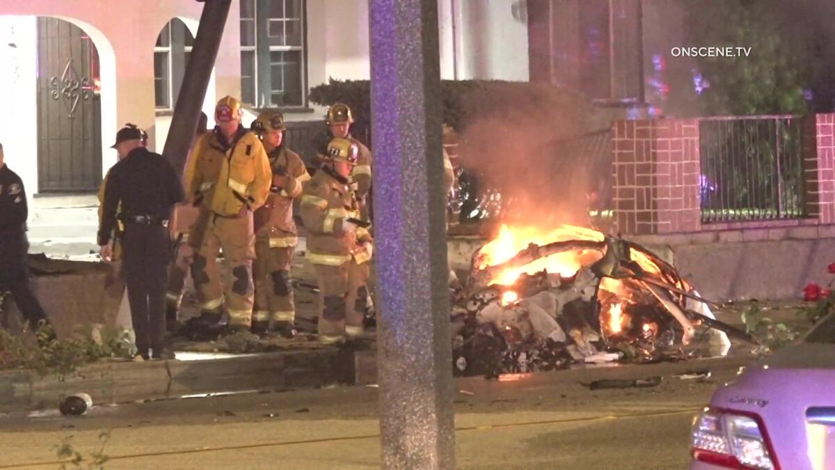 An investigation is underway after three people were killed in a fiery crash in Anaheim on Monday.