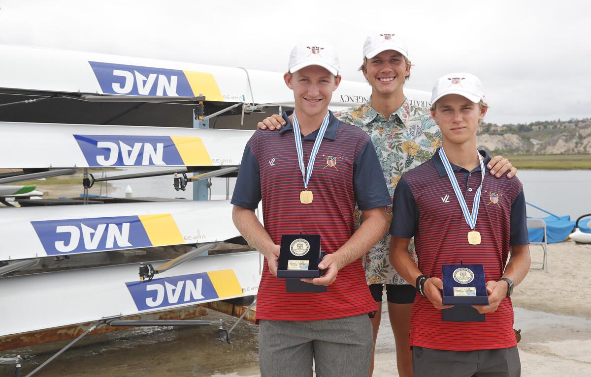 Aidan Murphy, Travis O'Neil, and Adam Casler, from left, of the Newport Aquatic Center.