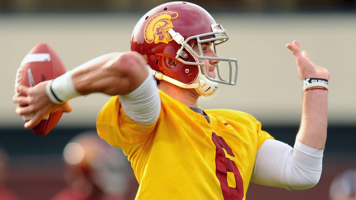 USC quarterback Cody Kessler makes a pass during a spring practice session in March.