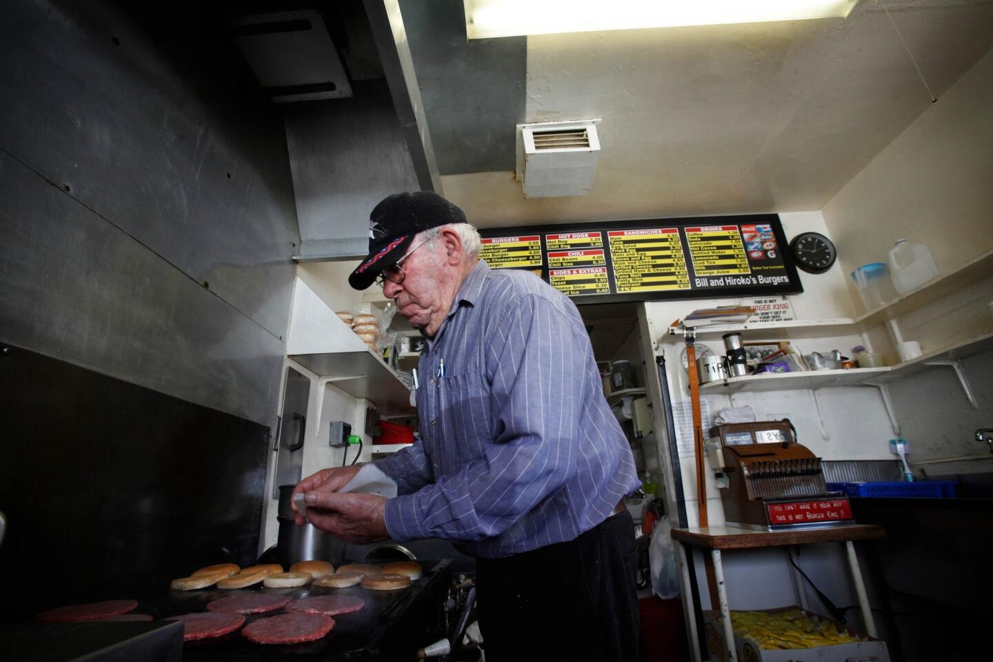 Bill Elwell, 87, doesn't want any more customers, but they just keep showing up at his tiny burger shack where Van Nuys meets Sherman Oaks. A sign above the cash register says, "This isn't Burger King. You can't have it your way."