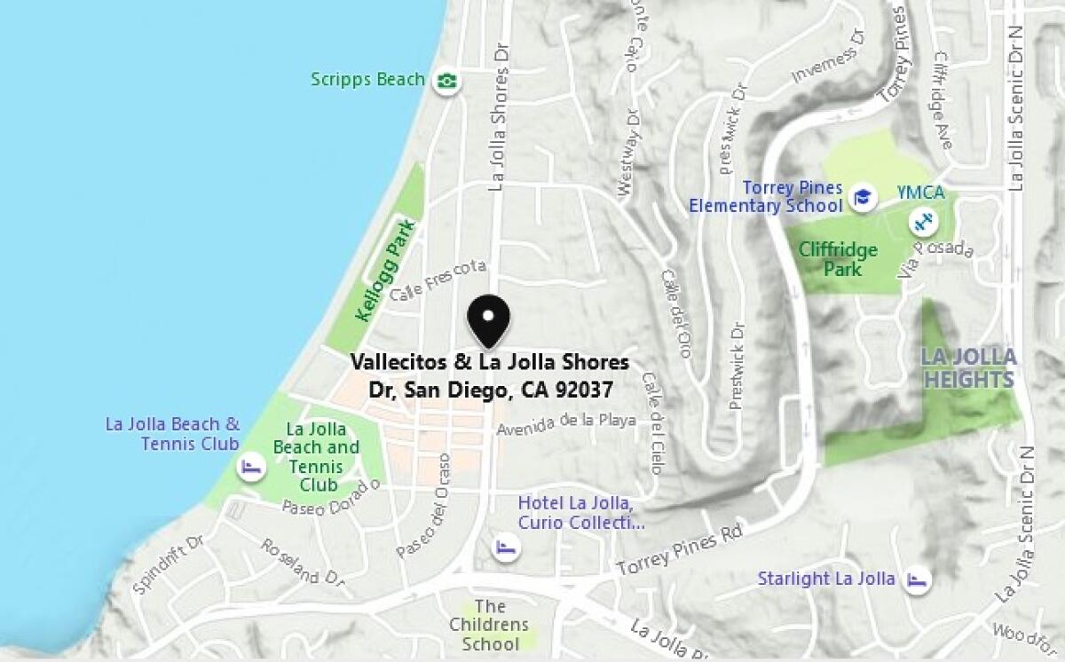 The intersection of Vallecitos and La Jolla Shores Drive