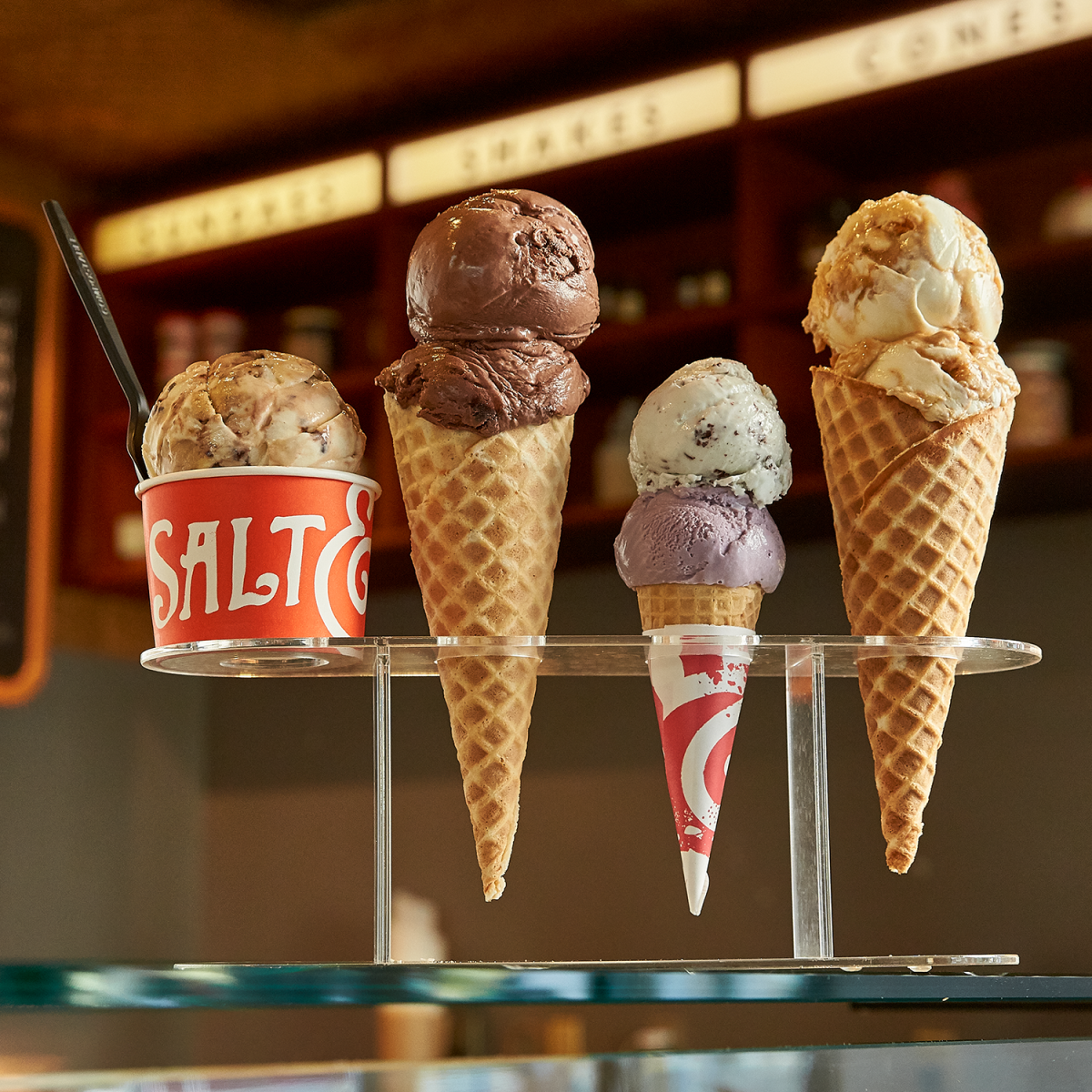 A display of ice cream cones