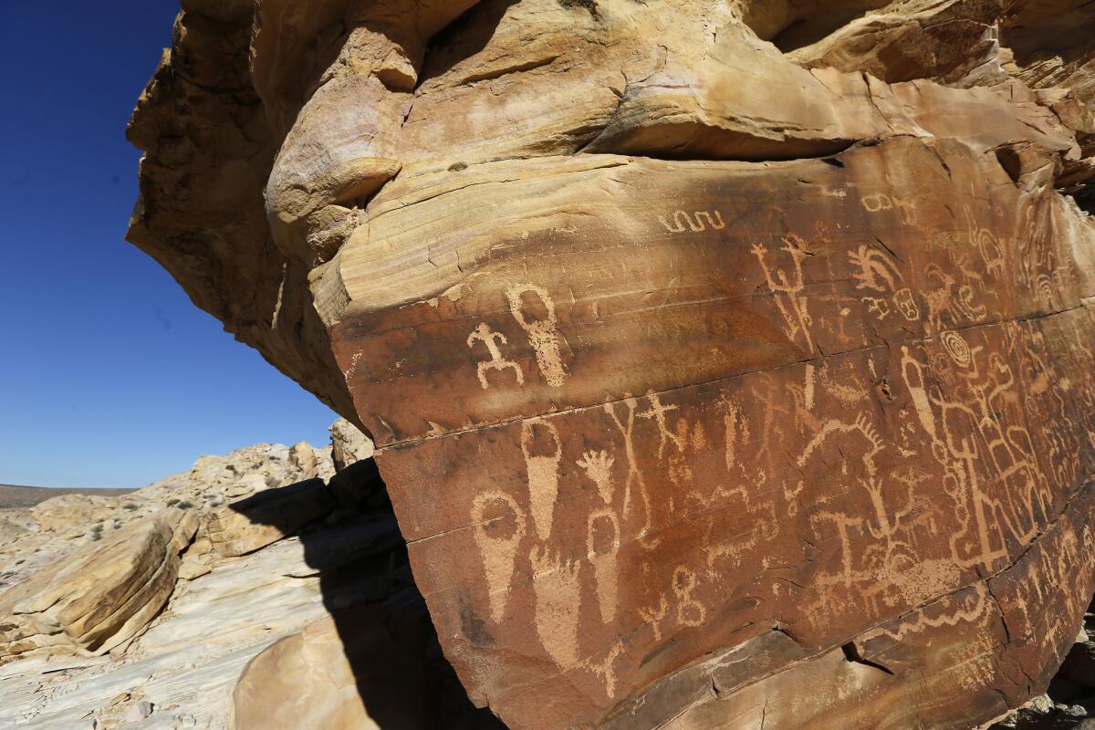 Petroglyphs at Gold Butte National Monument in Gold Butte, Nev. (Christian K. Lee / Associated Press)