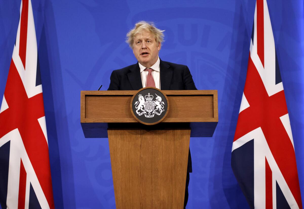 Britain's Prime Minister Boris Johnson speaks 