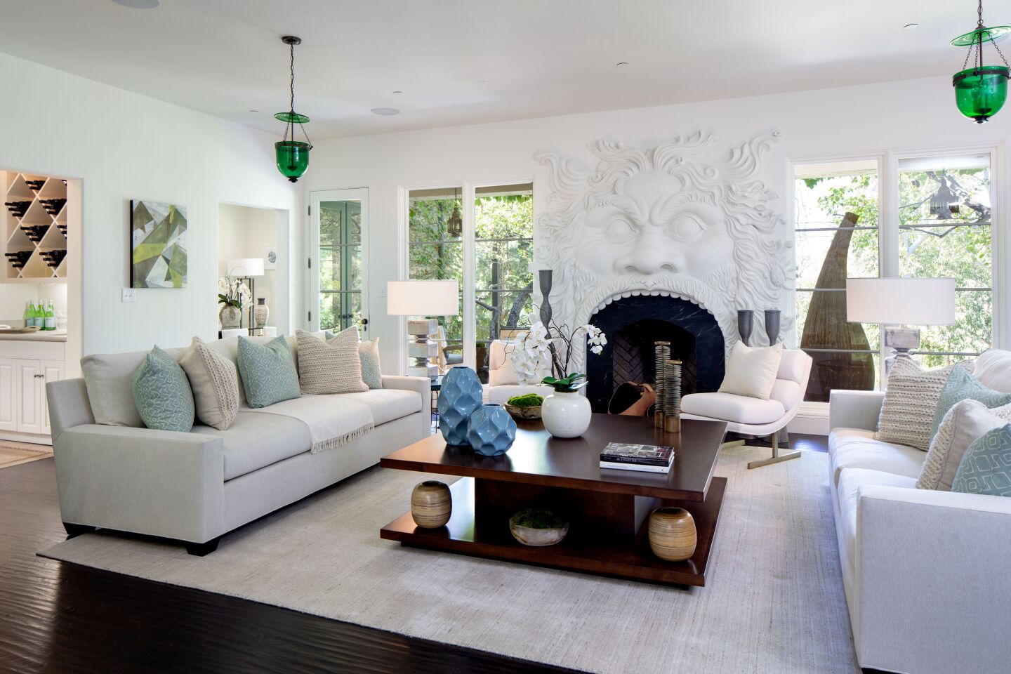 Geena Davis' Pacific Palisades house: artistic fireplace