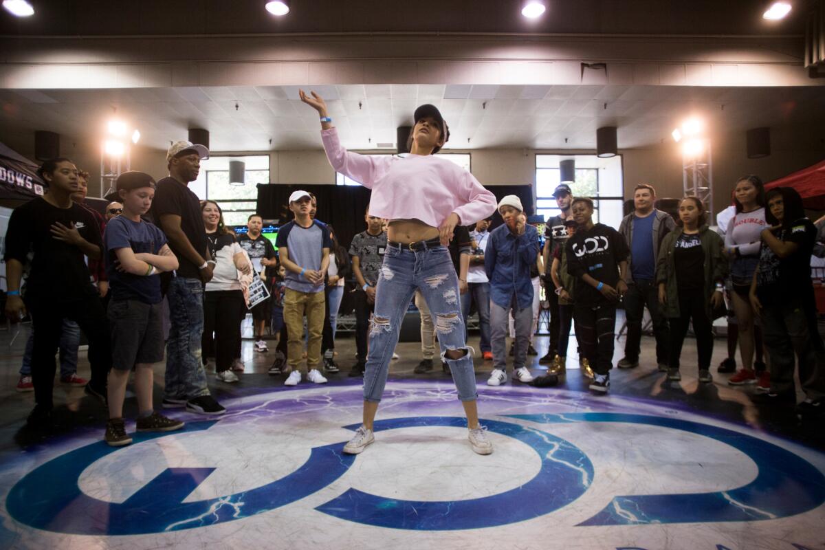 Acacia Harrell, 16, of Ventura dances hip-hop style. (Jenna Schoenefeld / For The Times)