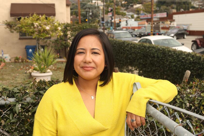 Los Angeles, CA - March 16: Ysabel Jurado poses for a portrait in the front of her family home on Saturday, March 16, 2024 in Los Angeles, CA. (Michael Blackshire / Los Angeles Times)