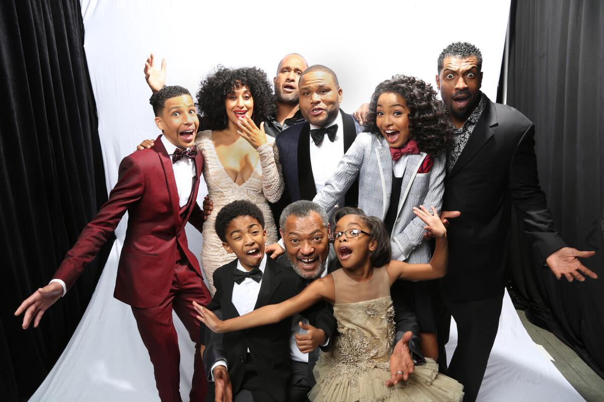 The cast of "Black-ish" poses after winning the NAACP Image Award for outstanding comedy series in Pasadena on Feb. 6. 2015.
