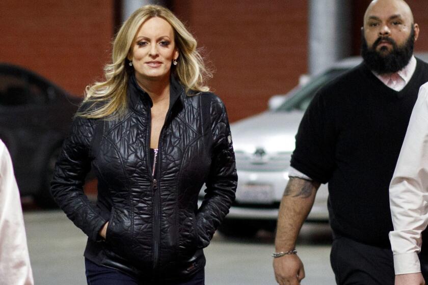 Adult film performer Stormy Daniels arrives at the Deja Vu Showgirls club on Saturday, February 24, 2018 in the North Hollywood neighborhood of Los Angeles, Calif. Daniels, also known as Stephanie Clifford, allegedly had an affair with Donald Trump, performed at the club as part of her "Make America Horny Again" tour. Attorney Michael Cohen said in a statement that he paid $130,000 to Stephanie Clifford prior to the 2016 election. (Patrick T. Fallon/ For The Los Angeles Times)