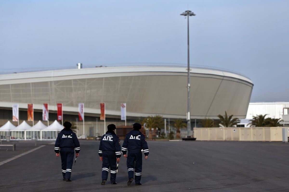 Security personnel at Olympic Park in the Coastal Cluster in Alder, Russia.