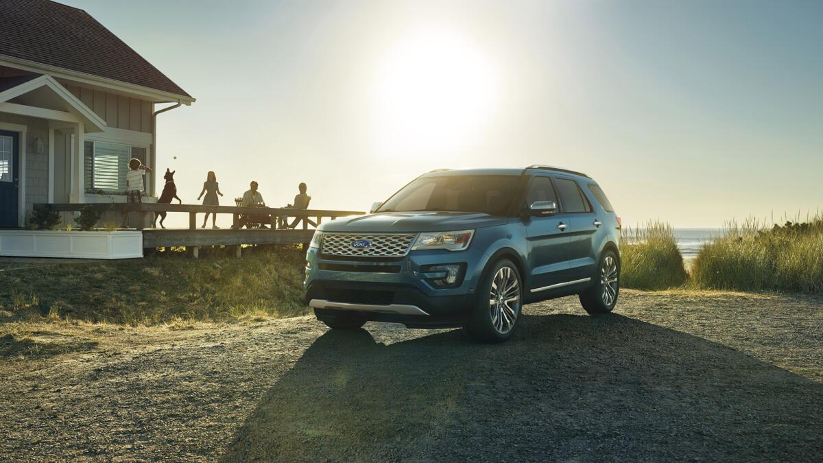 New 2016 Ford Explorer Platinum series in Blue Jeans.