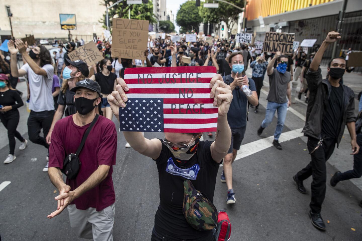 Protesters in downtown LA