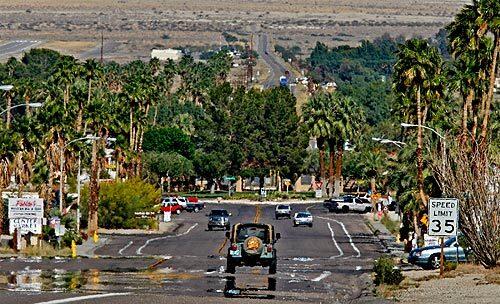 Palm Canyon Drive descends through a mirage to the park at Christmas Circle, the center of Borrego Springs. The desert outpost in San Diego County is the site of a multimillion-dollar development, led by an investor based in Sherman Oaks, that has raised hopes and apprehensions among longtime residents.