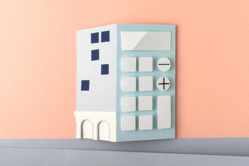 Illustration of an apartment building with a calculator facade.