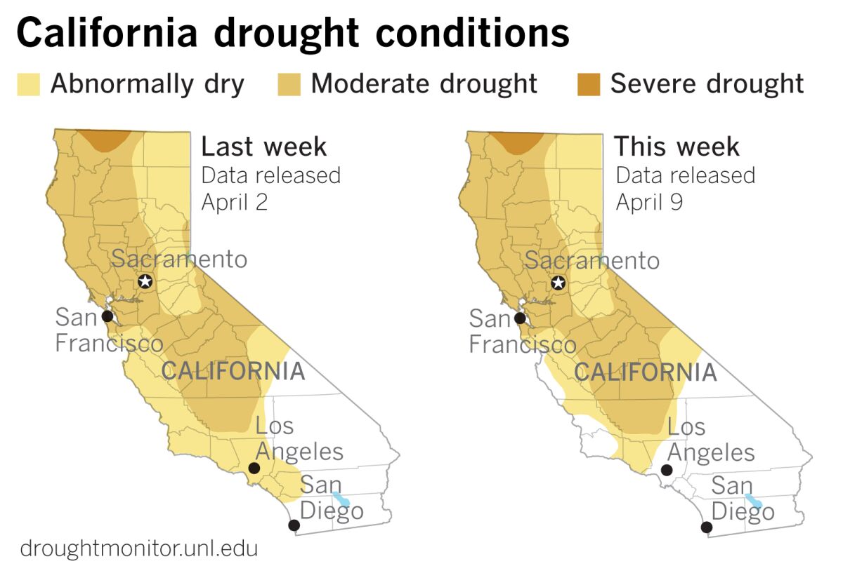 Abnormally dry areas are beginning to recede with the unusually wet April in parts of the state.