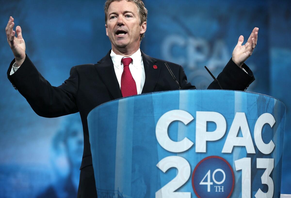 U.S. Sen. Rand Paul (R-Ky.) addresses the 40th annual Conservative Political Action Conference (CPAC) in National Harbor, Md.