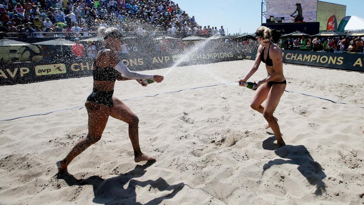 Beach volleyball players Brittany Hochevar and Emily Day