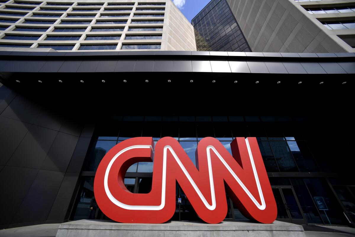 Signage of the CNN logo outside CNN center