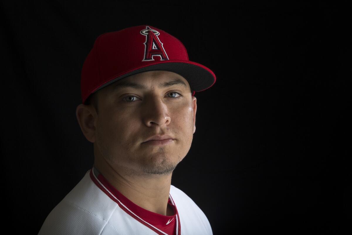Angels right handed pitcher Javy Guerra during a spring training photoshoot.
