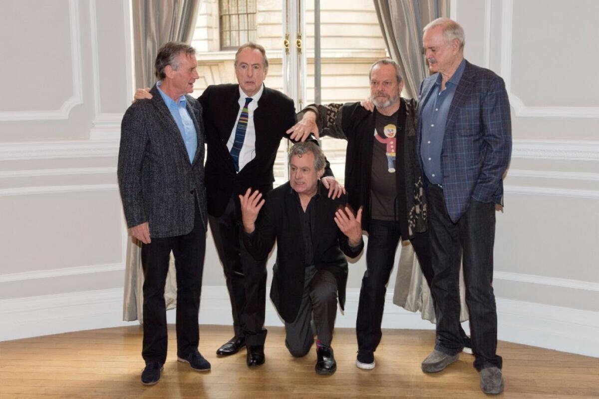 Michael Palin, Eric Idle, Terry Jones, Terry Gilliam and John Cleese pose for a photograph during a Monty Python press event in London on Thursday.