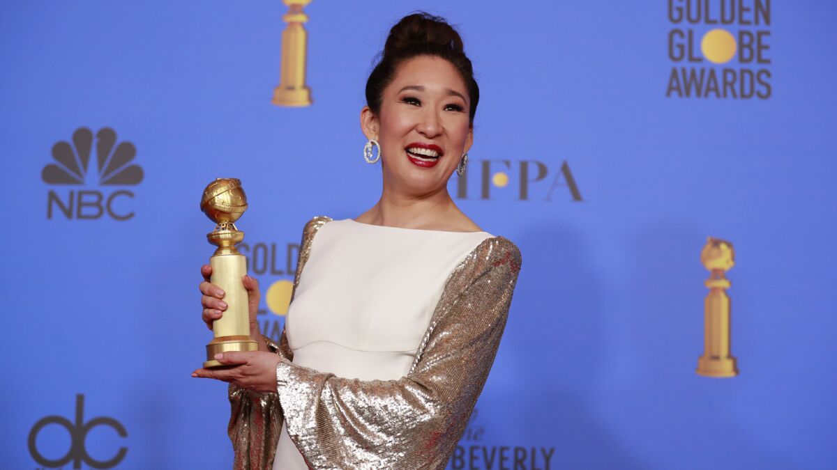 Sandra Oh of “Killing Eve” after winning for best performance by an actress in a television series, drama.